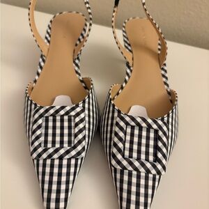 Ann Taylor Black and White Gingham Slingback Heels